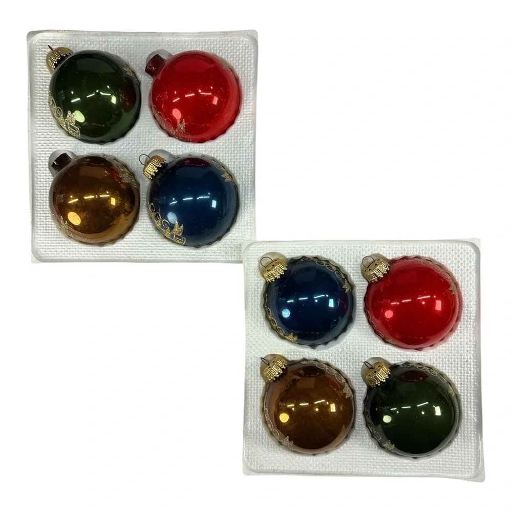 8 Vintage Christmas Krebs Glass Multicolor Balls Ornaments Glitter Tree Noel #2